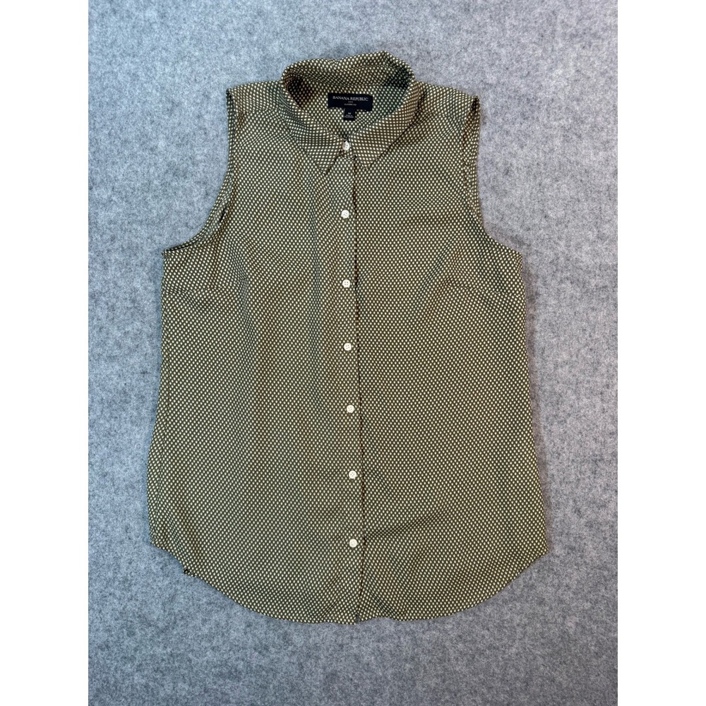 Banana Republic Womens Sleeveless Button Down Blouse Olive Green Geometric Med M